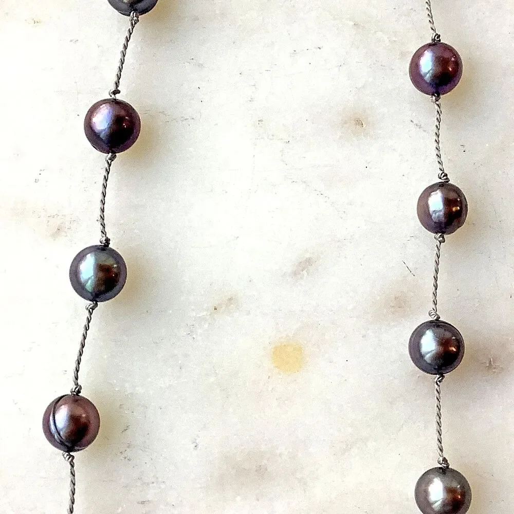 Vintage Peacock Pearls Necklace 6mm-7mm Sterling Silver 15'' Signed